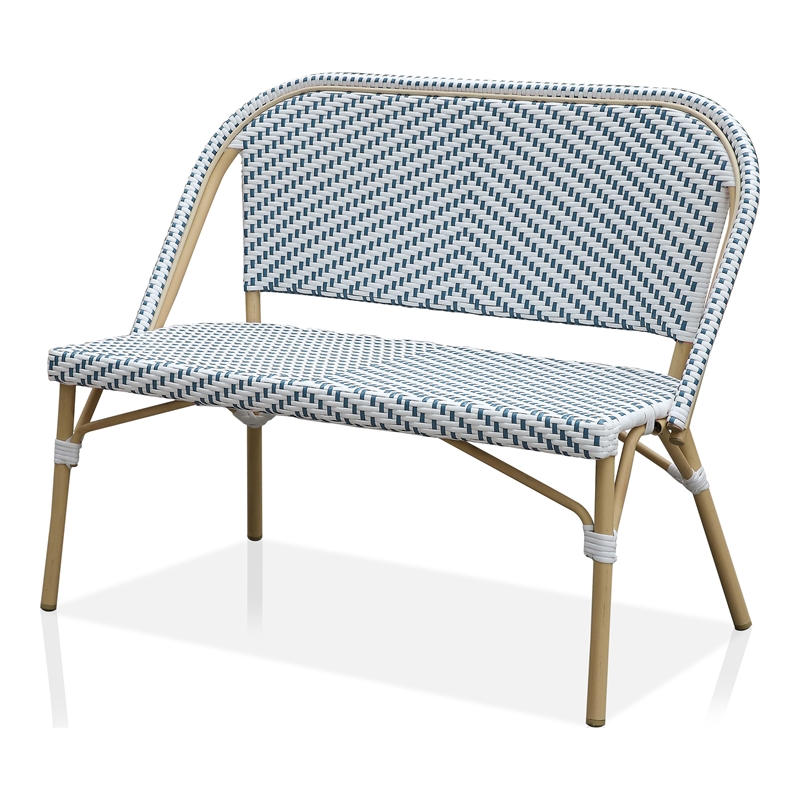 Devey Transitional 2-Piece Metal Patio Blue Loveseat and Bistro Table Set