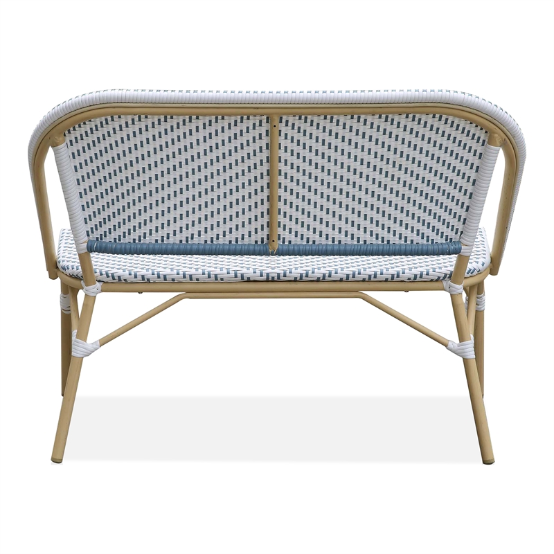 Devey Transitional 2-Piece Metal Patio Blue Loveseat and Bistro Table Set