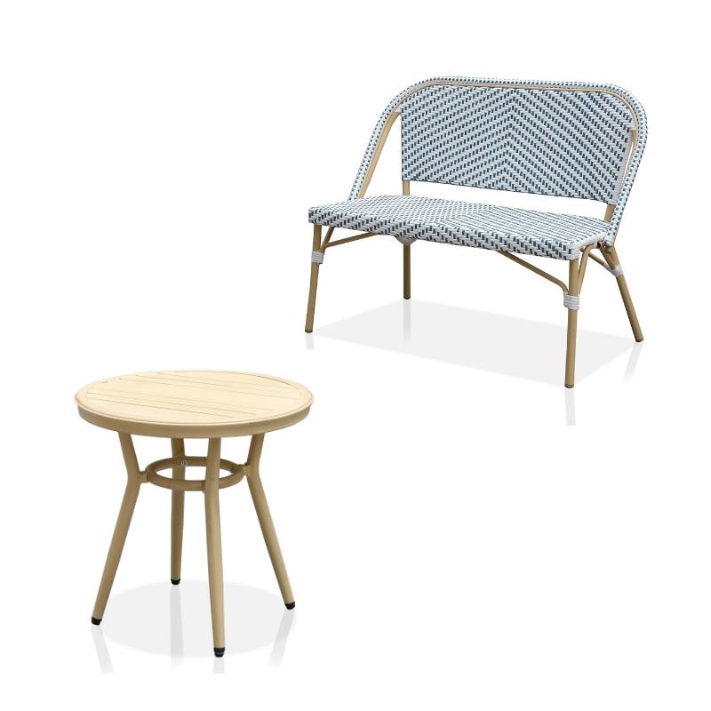 Devey Transitional 2-Piece Metal Patio Blue Loveseat and Bistro Table Set