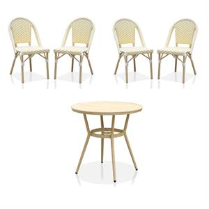 devey transitional 5-piece yellow and white metal patio bistro set