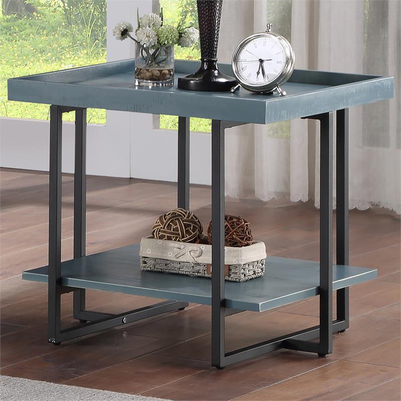 Furniture of America Humere Wood 1-Shelf End Table in Antique Blue (Set of 2)