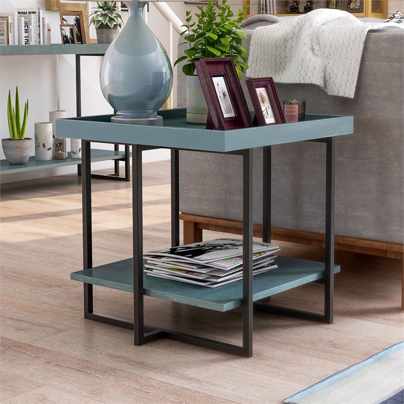 Furniture of America Humere Wood 1-Shelf End Table in Antique Blue (Set of 2)