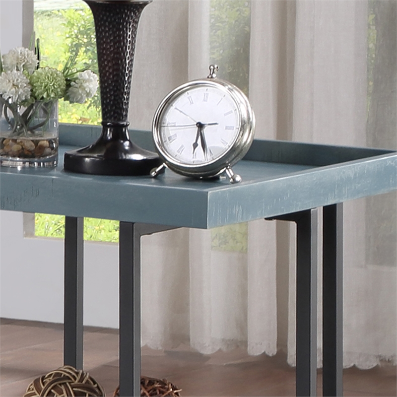 Furniture of America Humere Wood 1-Shelf End Table in Antique Blue (Set of 2)