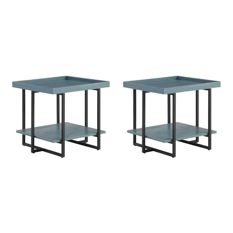 Furniture of America Humere Wood 1-Shelf End Table in Antique Blue (Set of 2)