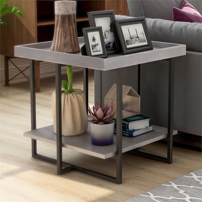 Furniture of America Humere Wood 1-Shelf End Table in Antique Gray (Set of 2)