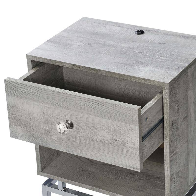 Furniture of America Lyn Wood End Table with USB Port in Light Gray (Set of 2)
