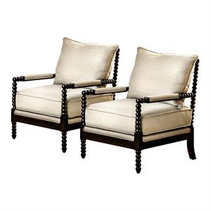 furniture of america dianthe fabric pillow back accent chair in beige (set of 2)