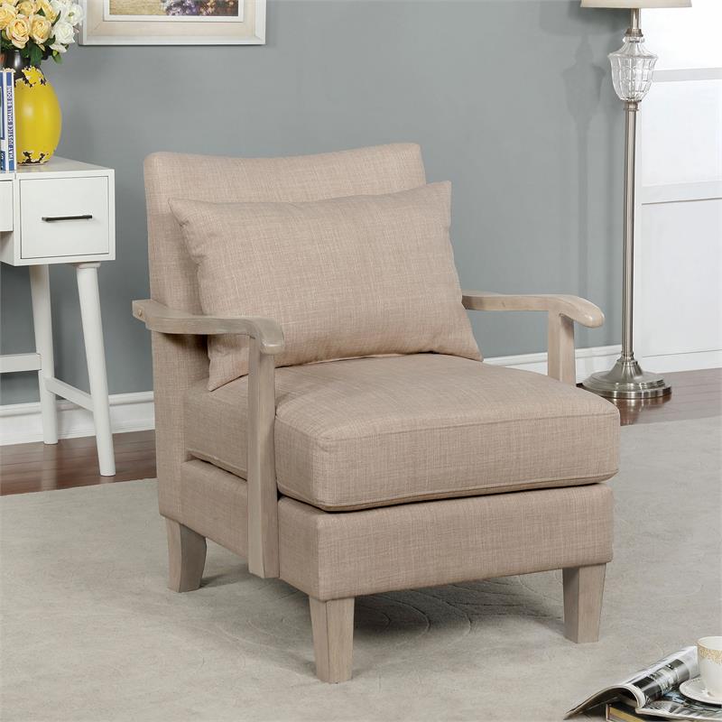 Furniture of America Ciela Fabric-Like Vinyl Accent Chair in Beige (Set of 2)