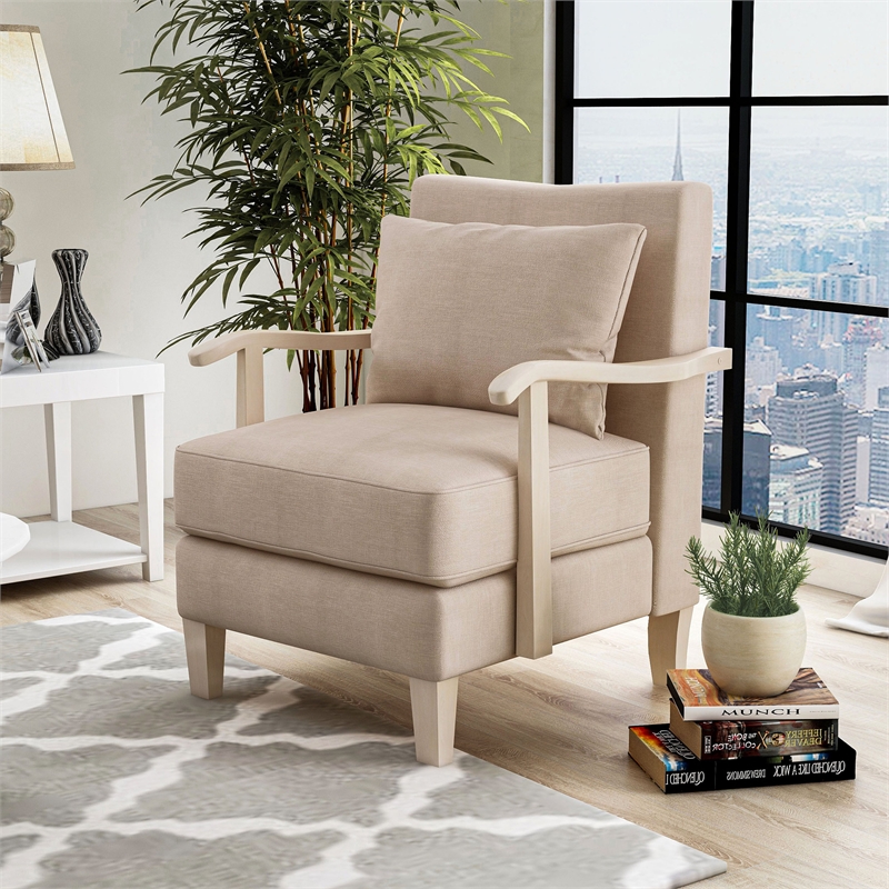 Furniture of America Ciela Fabric-Like Vinyl Accent Chair in Beige (Set of 2)