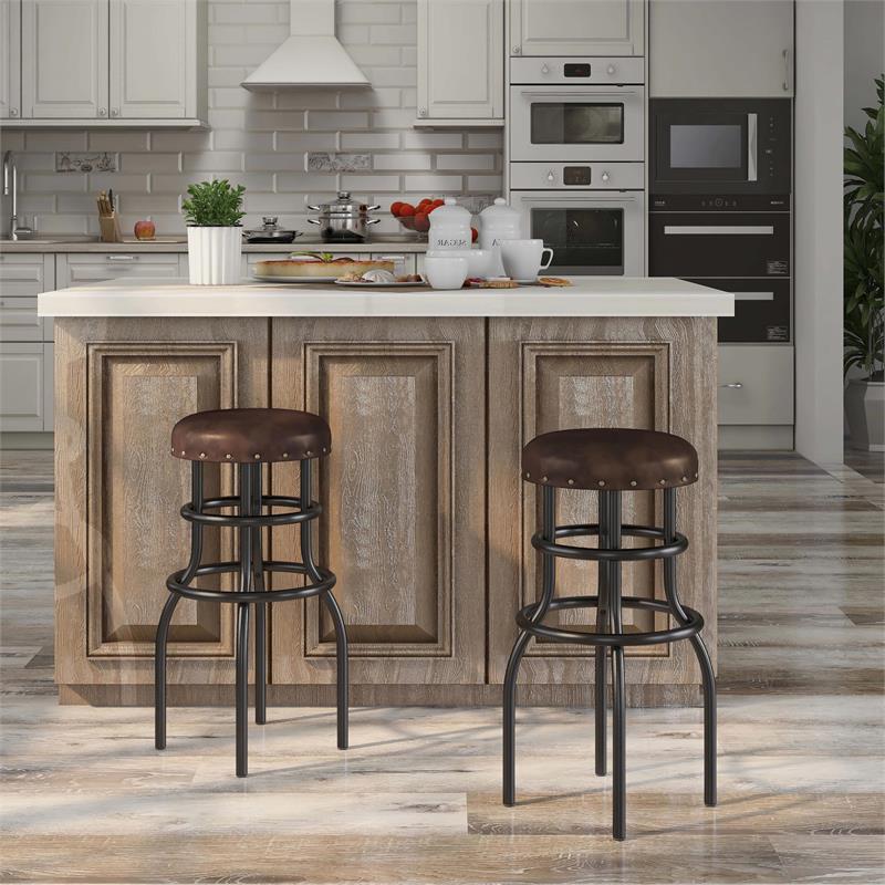 Furniture of America Casta Faux Leather Nailhead Bar Stool in Bronze (Set of 2)