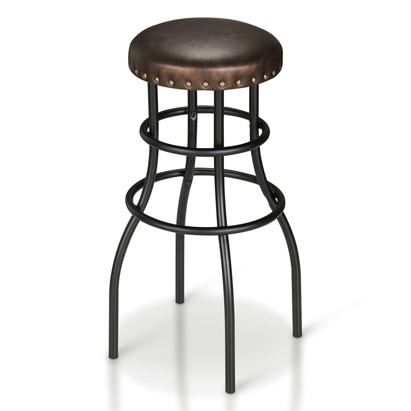 Furniture of America Casta Faux Leather Nailhead Bar Stool in Bronze (Set of 2)