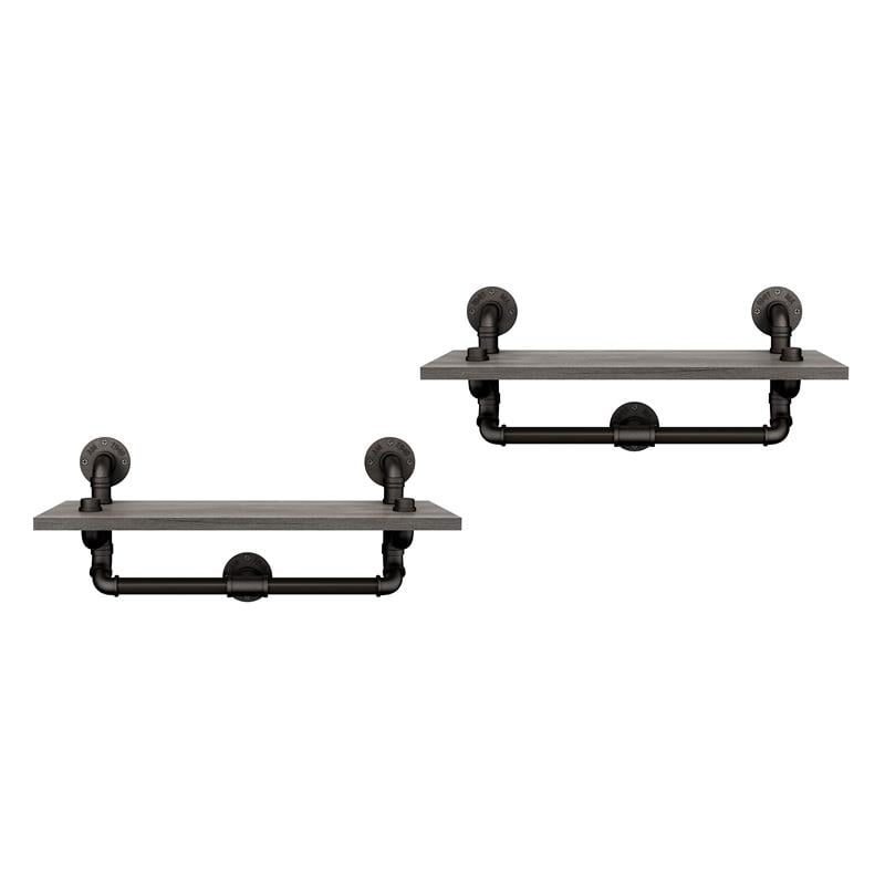 Furniture of America Gren Metal Floating Shelf in Gray and Black (Set of 2)