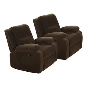 furniture of america wale fabric upholstered recliner in brown (set of 2)