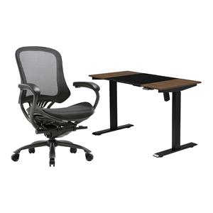 furniture of america tilah modern metal 2-piece desk and chair set in black