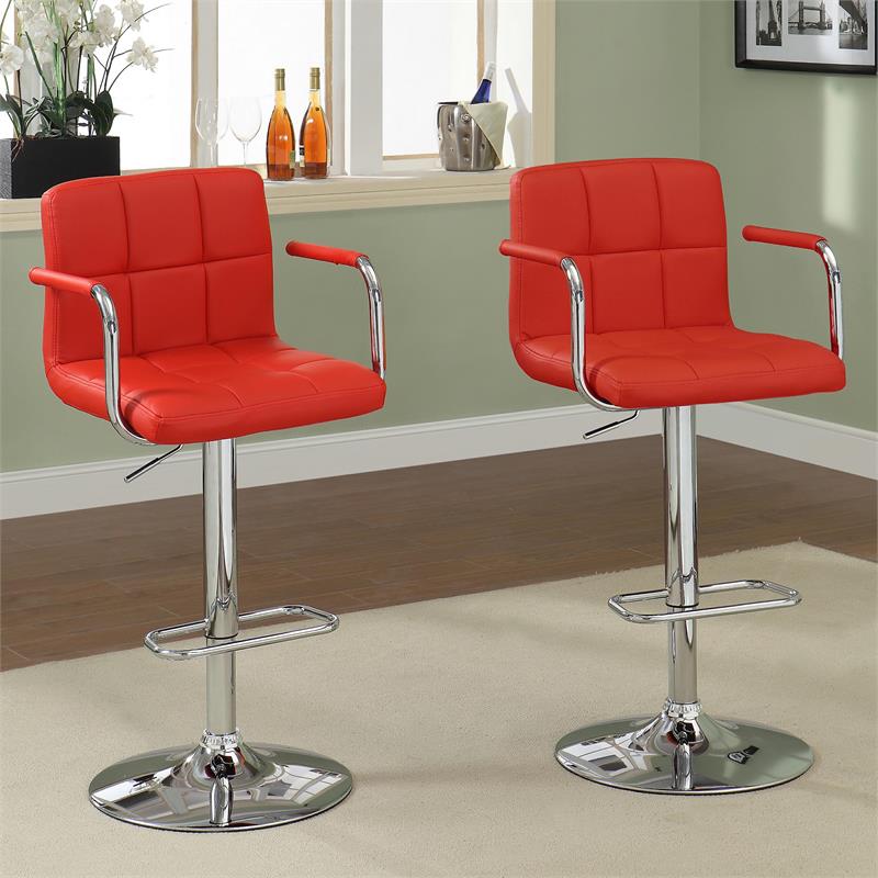 Furniture of America Reiley Metal Adjustable Barstool in Red (Set of 2)