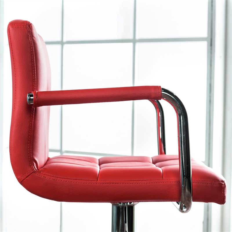 Furniture of America Reiley Metal Adjustable Barstool in Red (Set of 2)