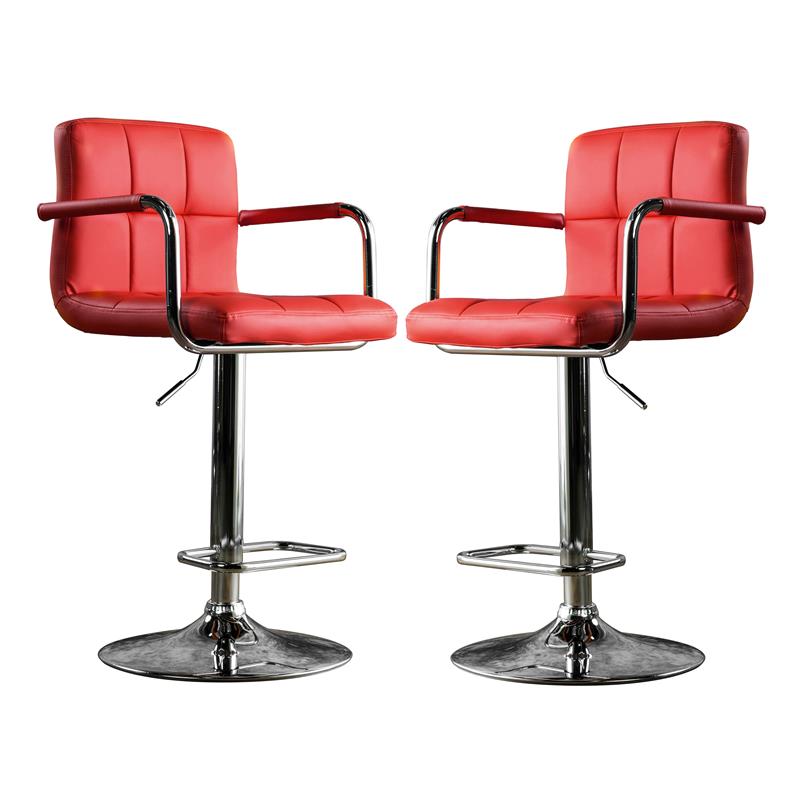 Furniture of America Reiley Metal Adjustable Barstool in Red (Set of 2)