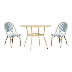 furniture of america devey aluminum patio bistro table and 2 blue chairs