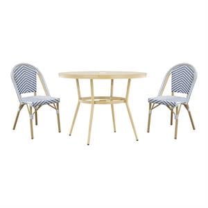 furniture of america devey metal patio 3-piece table and chair set in navy
