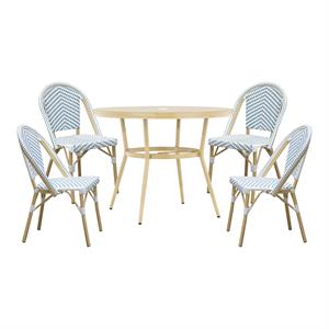 furniture of america devey aluminum patio bistro table and 4 blue chairs