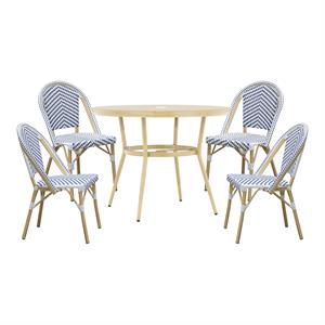 furniture of america devey metal patio 5-piece table and chair set in navy