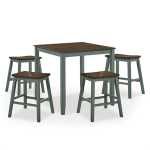 Furniture of America Silva Wood 5-Piece Counter Dining Set in Antique Green