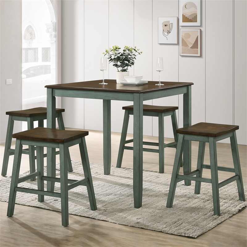 Furniture of America Silva Wood 5-Piece Counter Dining Set in Antique Green