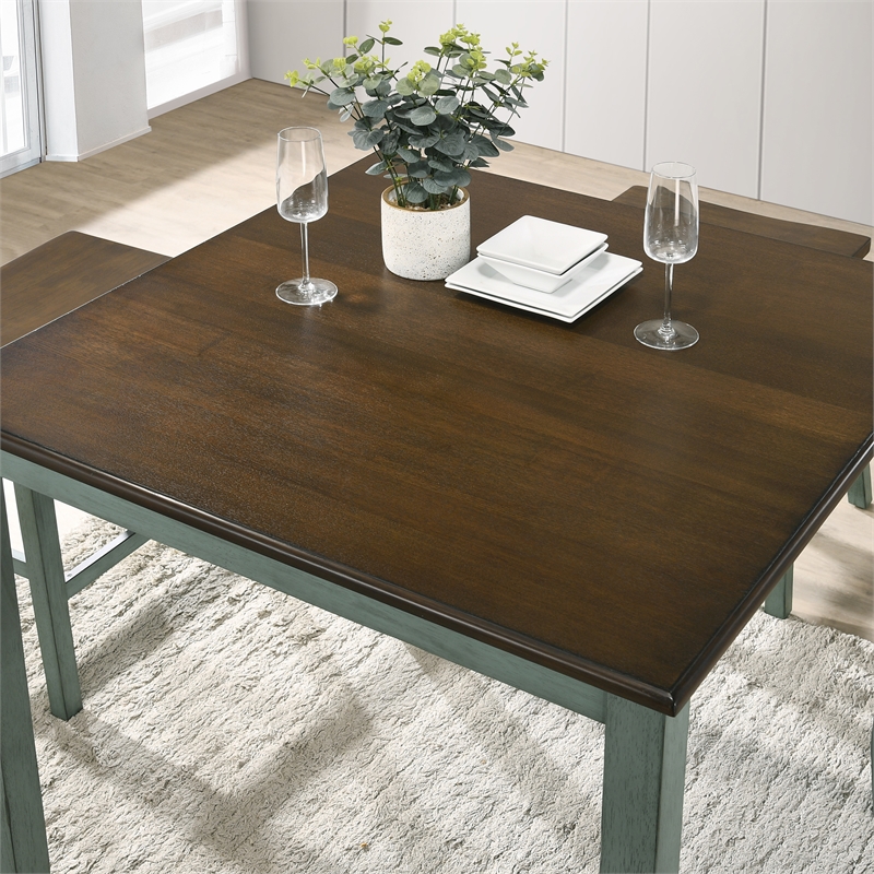Furniture of America Silva Wood 5-Piece Counter Dining Set in Antique Green