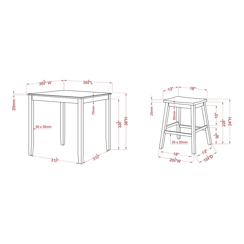 Furniture of America Silva Wood 5-Piece Counter Dining Set in Antique Gray