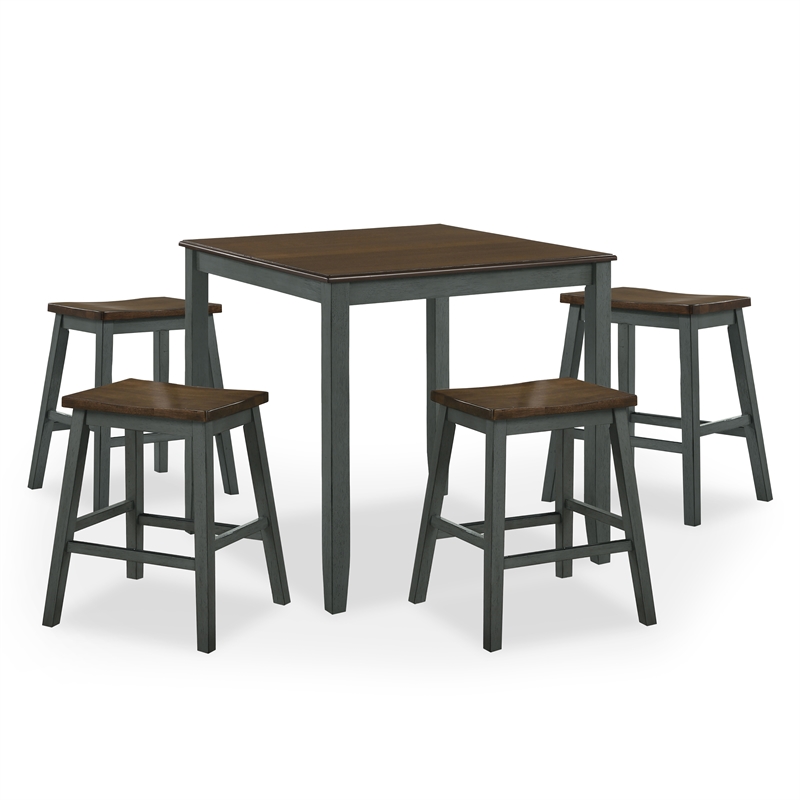 Furniture of America Silva Wood 5-Piece Counter Dining Set in Antique Gray