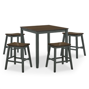 Furniture of America Silva Wood 5-Piece Counter Dining Set in Antique Gray