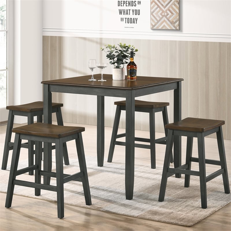 Furniture of America Silva Wood 5-Piece Counter Dining Set in Antique Gray