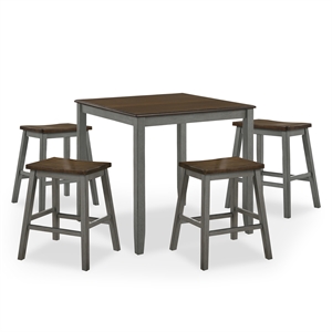 Furniture of America Silva Wood 5-Piece Counter Dining Set in Light Gray