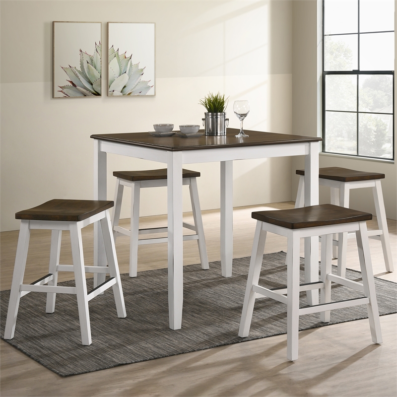 Furniture of America Silva Wood 5-Piece Counter Dining Set in Sea White