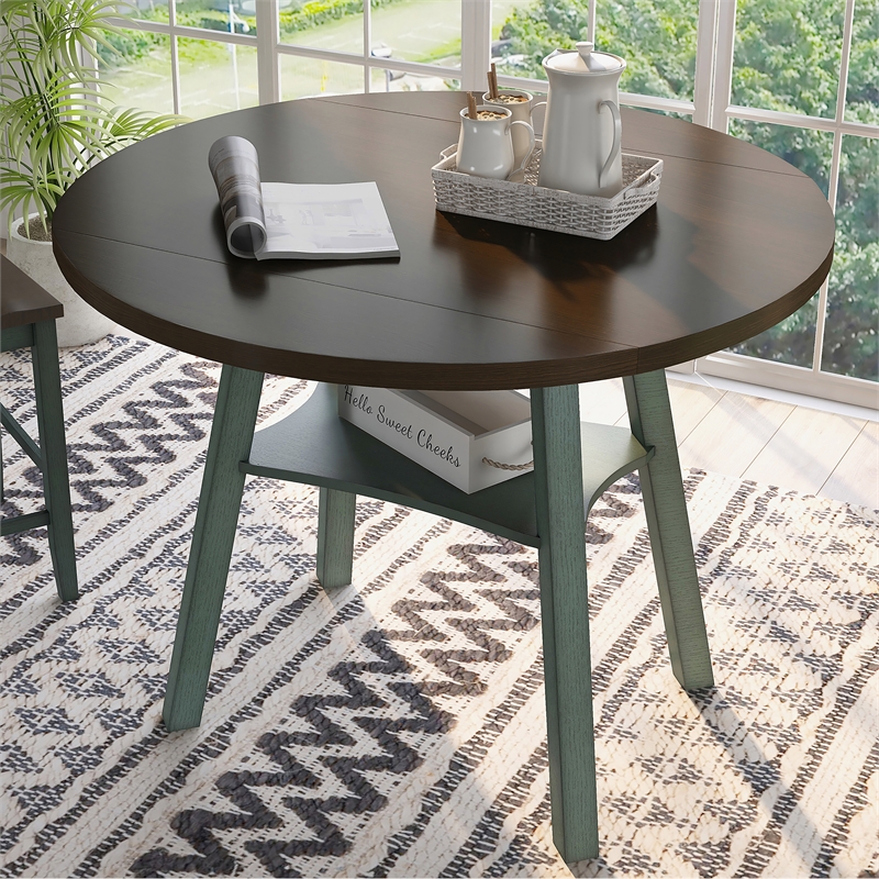 Furniture of America Elda Wood Drop-Leaf Counter Height Table in Antique Green