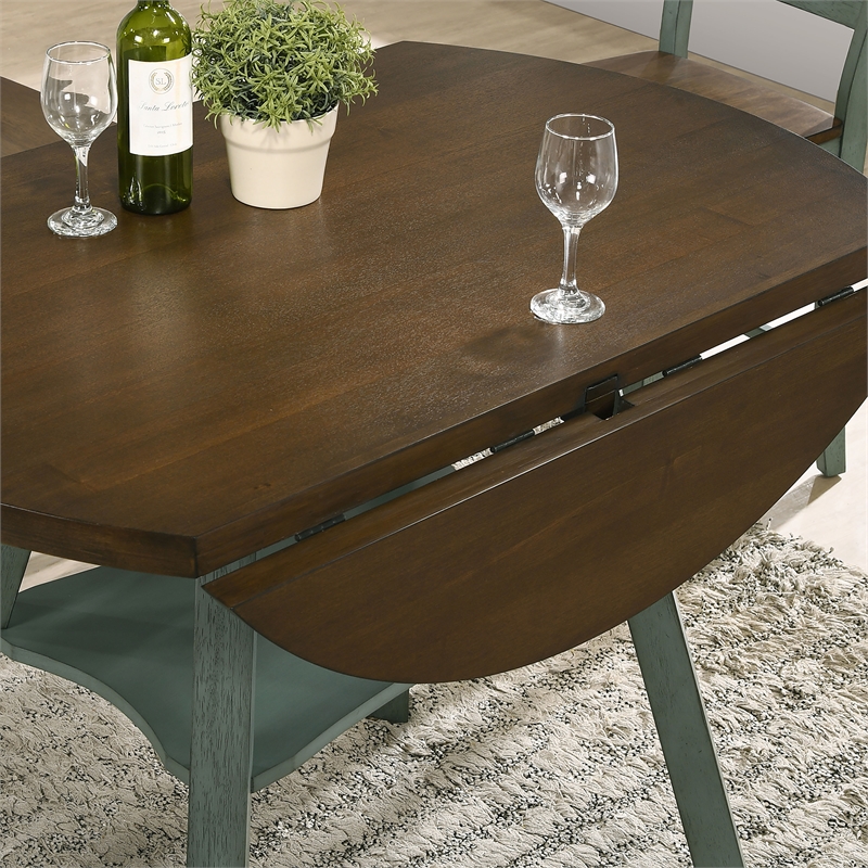 Furniture of America Elda Wood Drop-Leaf Counter Height Table in Antique Green