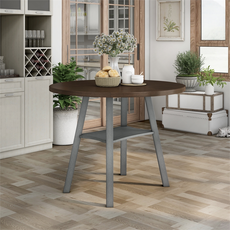 Furniture of America Elda Wood Drop-Leaf Counter Height Table in Light Gray