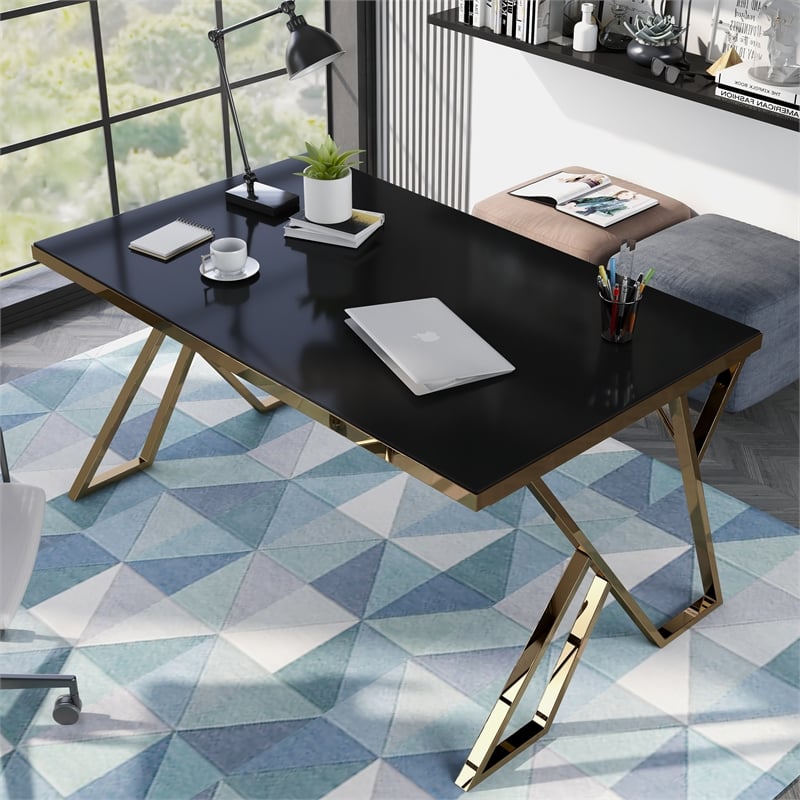 Furniture of America Egala Contemporary Black Glass Top Dining Table