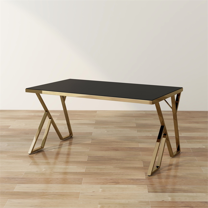 Furniture of America Egala Contemporary Black Glass Top Dining Table
