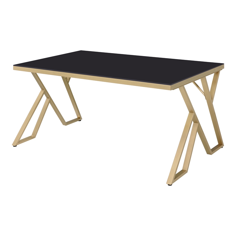 Furniture of America Egala Contemporary Black Glass Top Dining Table
