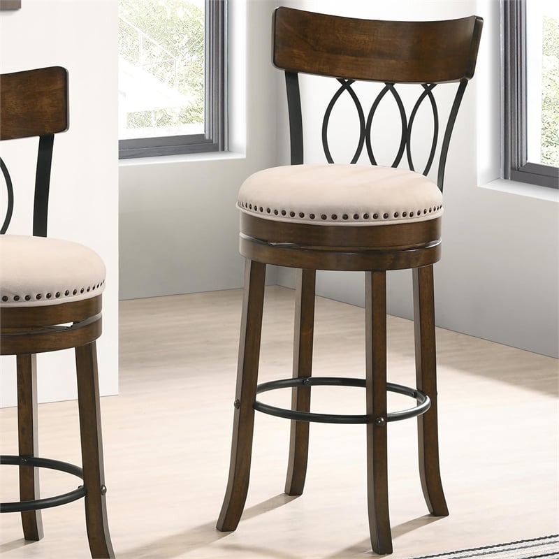 Furniture of America Beka Wood 29-Inch Swivel Bar Stool in Oak (Set of 2)