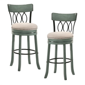 Furniture of America Beka Wood 29-Inch Swivel Bar Stool in Green (Set of 2)