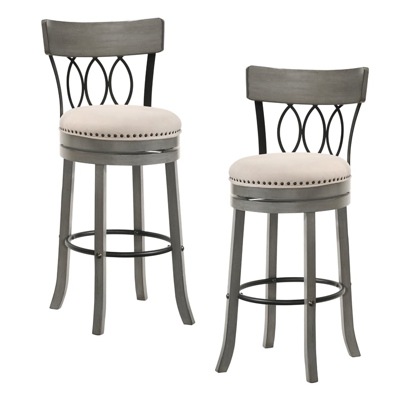 Furniture of America Beka Wood 29-Inch Swivel Bar Stool in Light Gray (Set of 2)