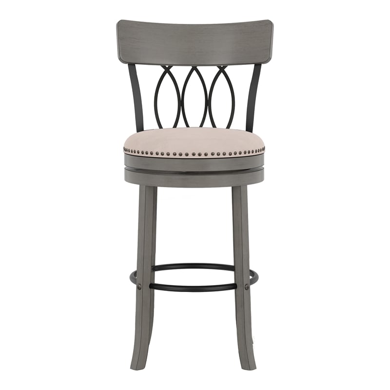 Furniture of America Beka Wood 29-Inch Swivel Bar Stool in Light Gray (Set of 2)