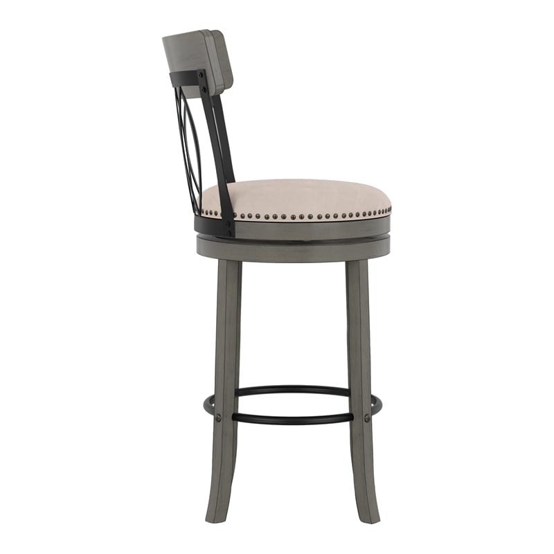 Furniture of America Beka Wood 29-Inch Swivel Bar Stool in Light Gray (Set of 2)