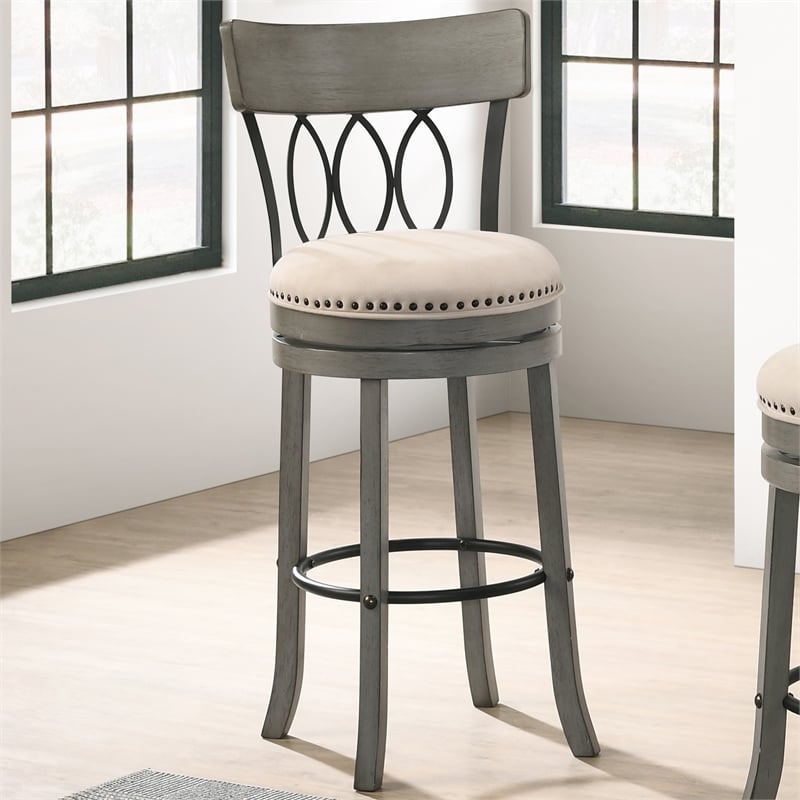 Furniture of America Beka Wood 29-Inch Swivel Bar Stool in Light Gray (Set of 2)