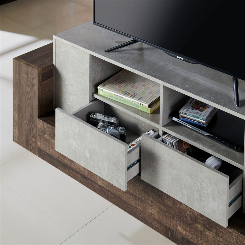 Furniture of America Abdi Wood Multi-Storage TV Stand in Oak and Concrete Gray