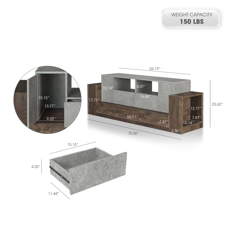 Furniture of America Abdi Wood Multi-Storage TV Stand in Oak and Concrete Gray
