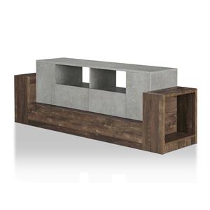 furniture of america abdi wood multi-storage tv stand in oak and concrete gray