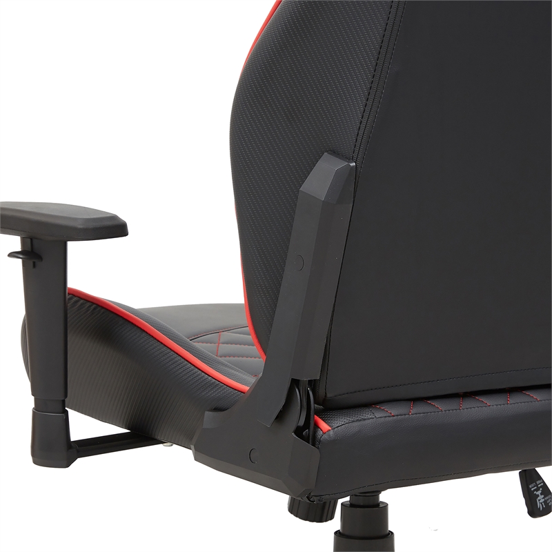 Furniture of America Aguil Faux Leather Adjustable Gaming Chair in Black & Red